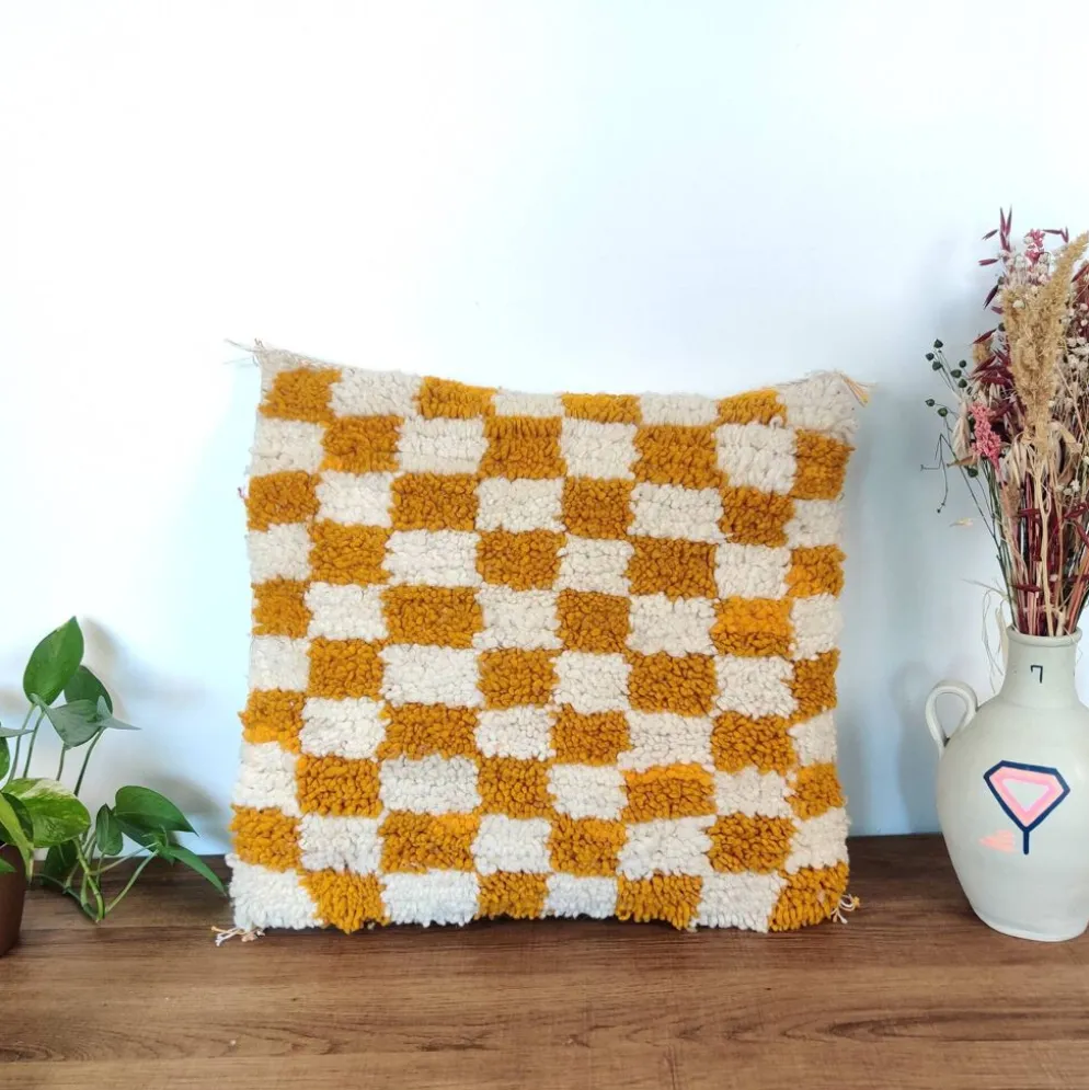 Coussin berbère Damier Jaune Béni Ouarain