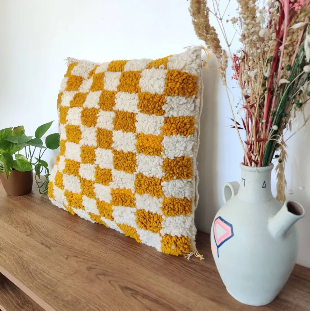Coussin berbère Damier Jaune Béni Ouarain