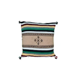 Coussin berbère folklorique vert à pompon