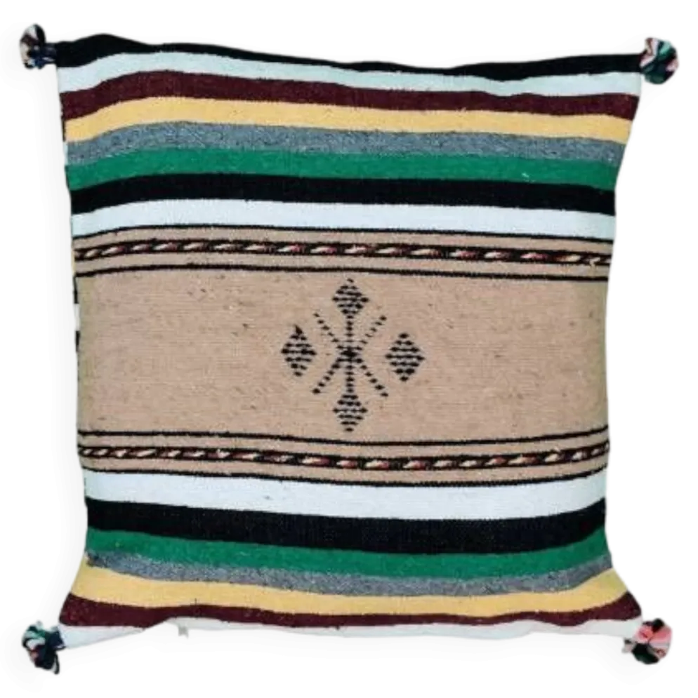 Coussin berbère folklorique vert à pompon