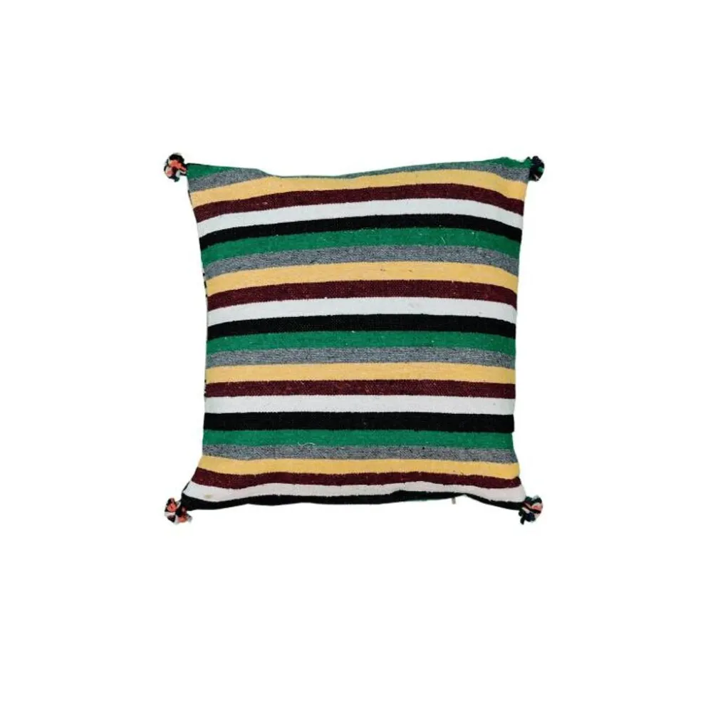 Coussin berbère folklorique vert à pompon