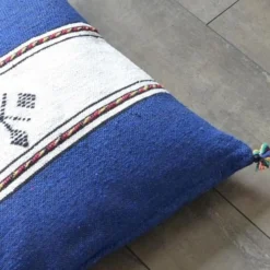 Coussin berbère marocain bleu et blanc