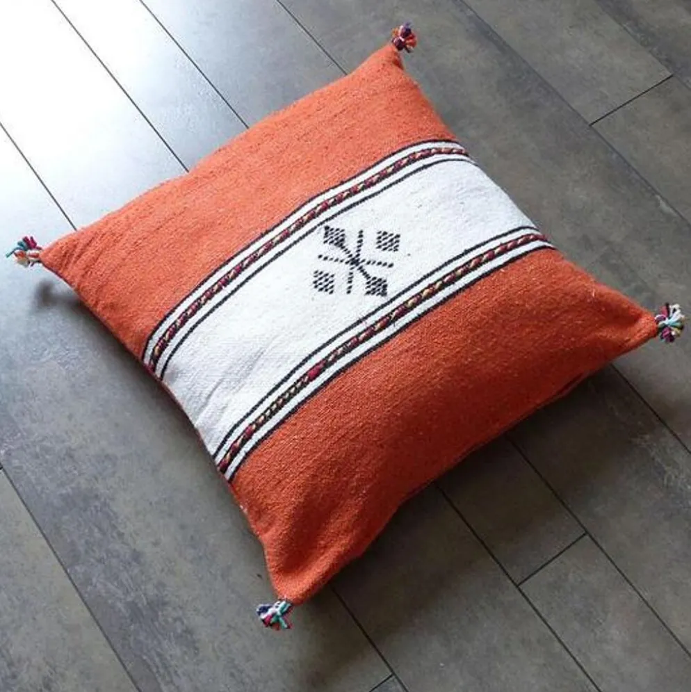 Coussin berbère marocain orange et blanc