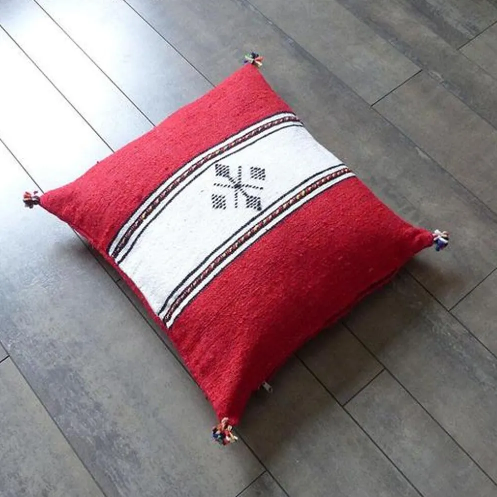 Coussin berbère marocain rouge et blanc