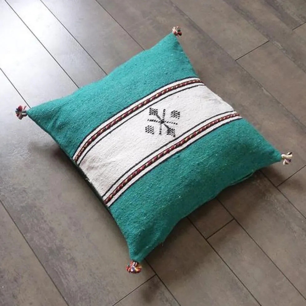 Coussin berbère marocain vert et blanc