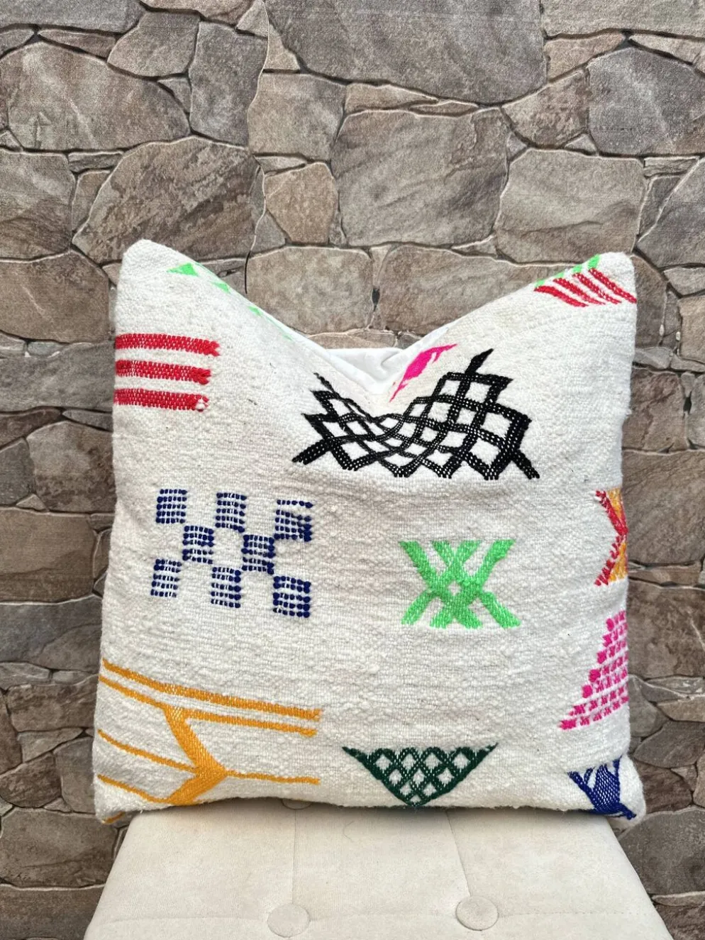 Coussin en laine berbère fait main : Coussin Kilim marocain (45x45cm)