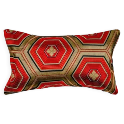 Coussin lombaire hexagonal vermillon Kikkō Vanguard — noir, rouge et or
