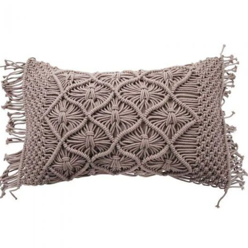 Coussin macramé violet clair tressé 40x60 cm