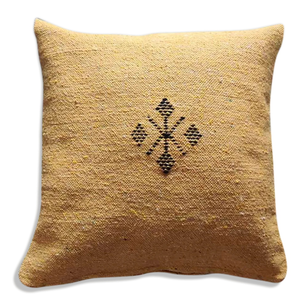 Coussin marocain jaune en coton