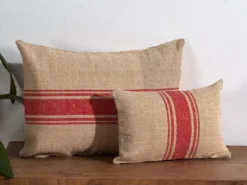 Coussins en lin ancien avec rayures rouges. Ensemble 2 pièces #2