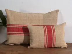 Coussins en lin ancien avec rayures rouges. Ensemble 2 pièces #2