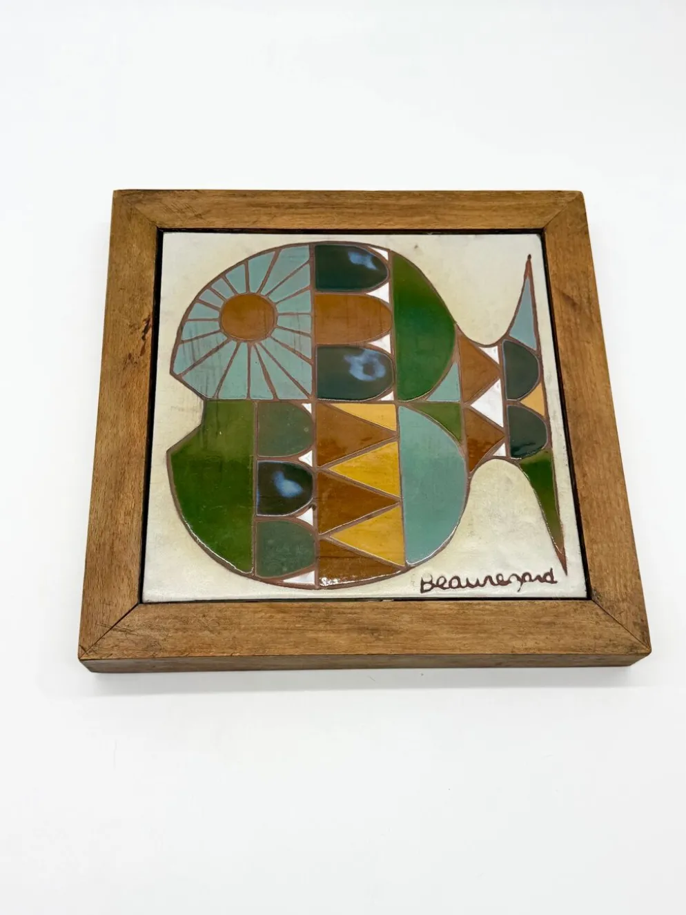 Céramique murale « poisson » signée Beauregard, 1960