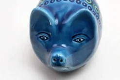 Céramique zoomorphe, Cochon Tirelire en céramique bleue de Rimini, Italie 1970