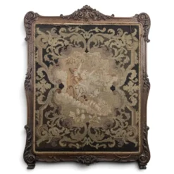 Écran de cheminée Napoléon III en bois sculpté et tapisserie au point