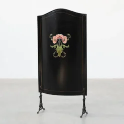 Écran de feu en laque Art Nouveau avec motif floral peint à la main, France