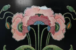Écran de feu en laque Art Nouveau avec motif floral peint à la main, France