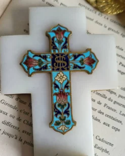 Croix Bénitier en Onyx et émail cloisonné
