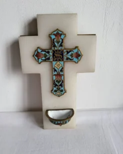 Croix Bénitier en Onyx et émail cloisonné