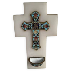 Croix Bénitier en Onyx et émail cloisonné