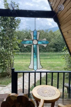 Croix en vitrail – Style Tiffany fait main, décoration murale
