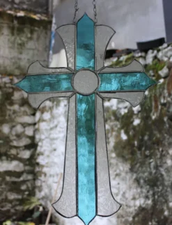 Croix en vitrail – Style Tiffany fait main, décoration murale