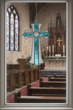 Croix en vitrail – Style Tiffany fait main, décoration murale