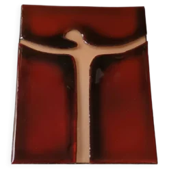 Croix murale en émail rouge et doré sur cuivre Atelier Chehab vintage
