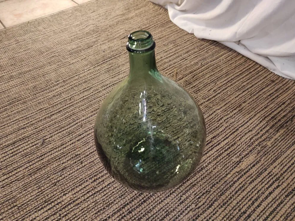 Dame jeanne ancienne verre fumé vert