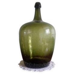 Dame-Jeanne Bonbonne ancienne verte 45cm Alsace - éclat col