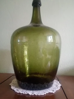 Dame-Jeanne Bonbonne ancienne verte 45cm Alsace - éclat col
