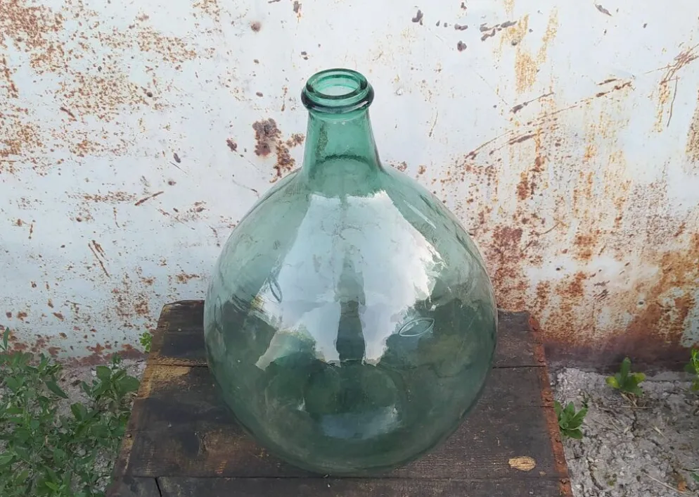 Dame jeanne bouteille jarre ancienne en verre vert