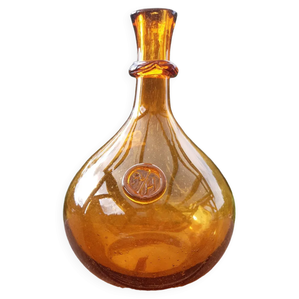 Dame Jeanne ou bonbonne verre soufflé ambré