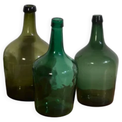 Demijohns verts anciens (c.1920). Ensemble de 3 pièces