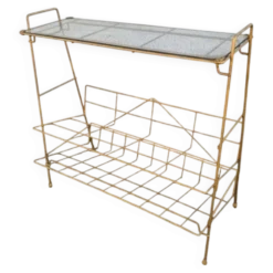 Desserte Porte-revue vintage métal doré et plateau en verre années 50