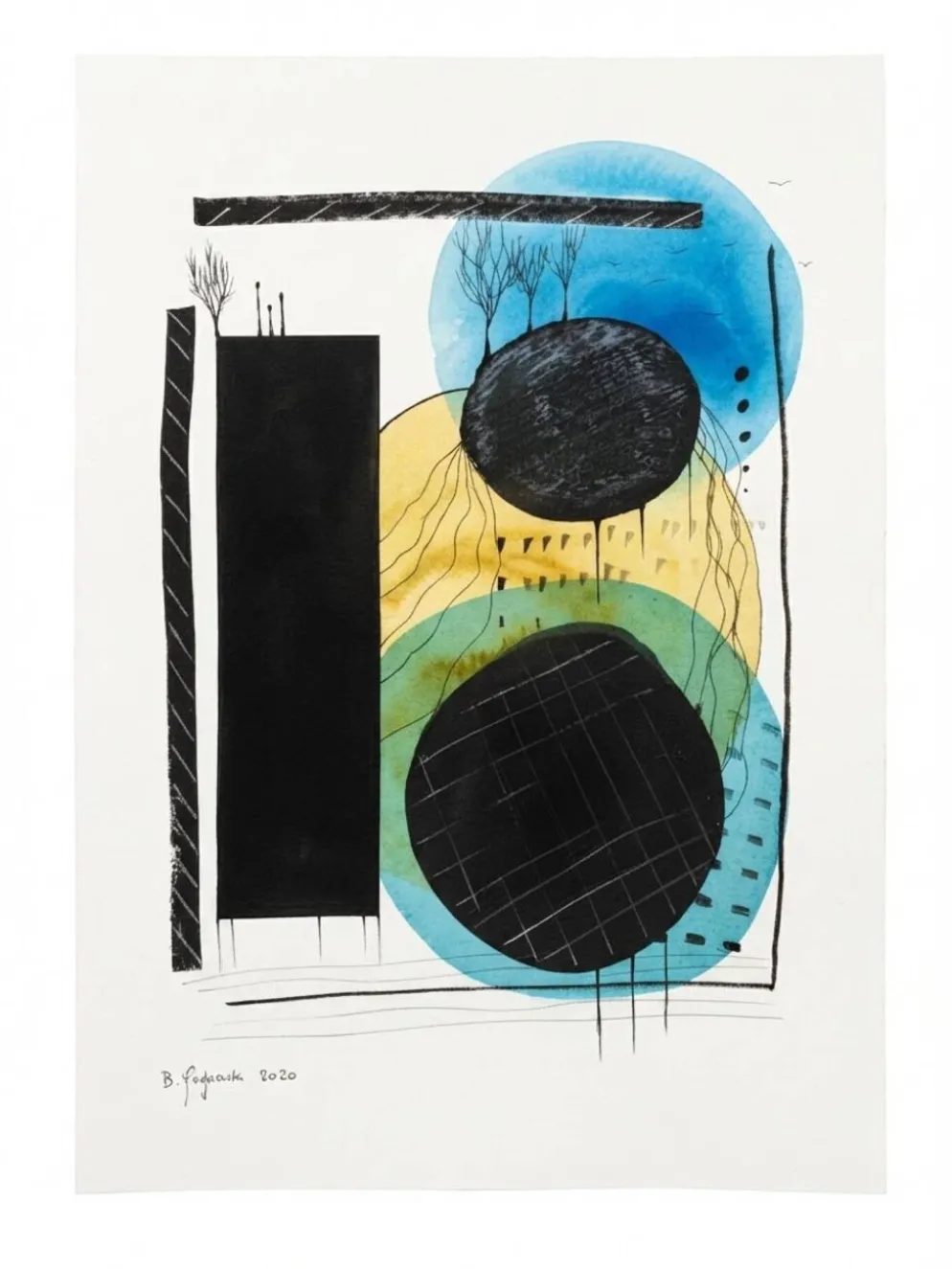 Dessin abstrait contemporain original