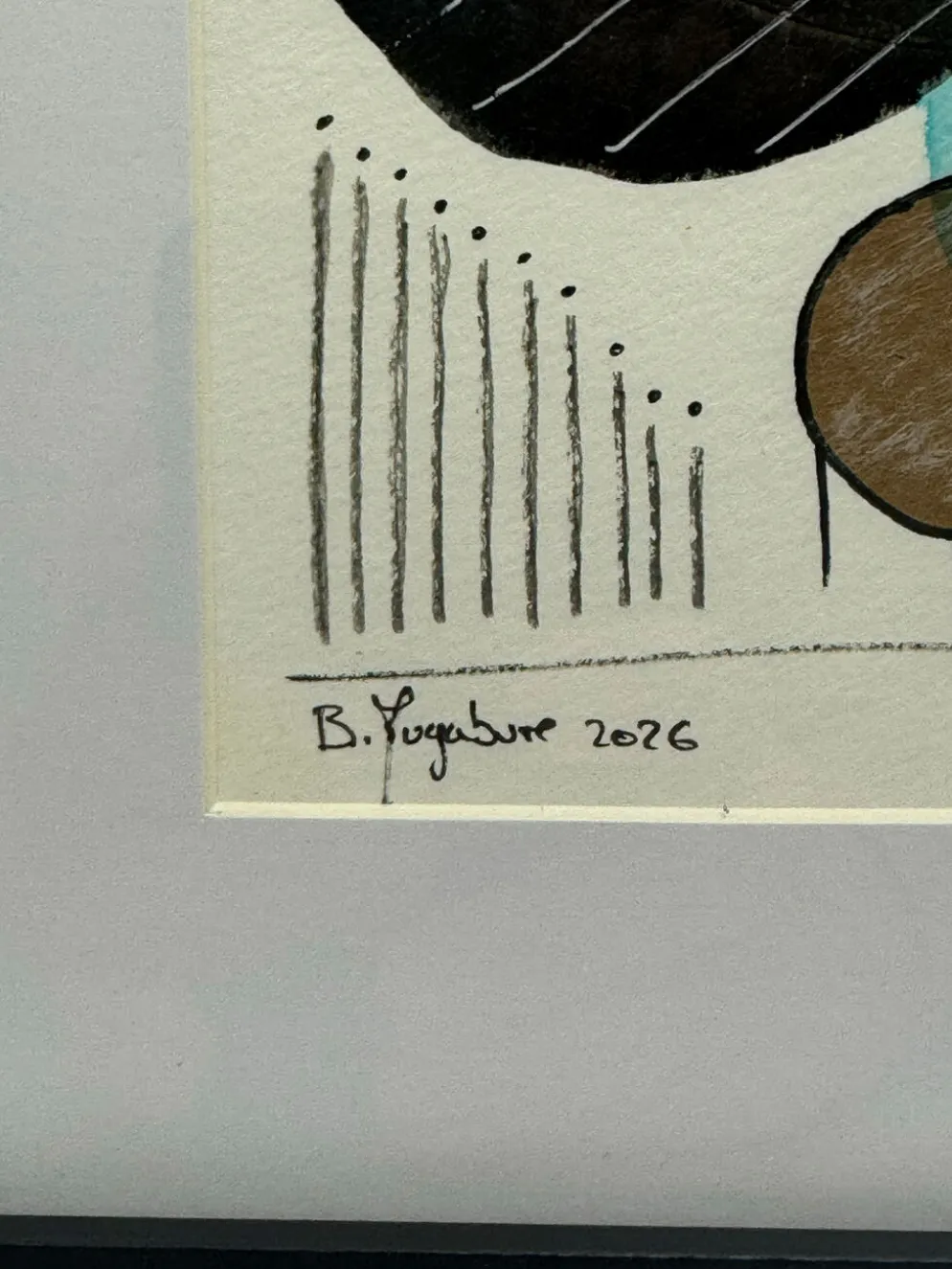 Dessin abstrait original encadré, technique mixte - Bertrand Mugabure