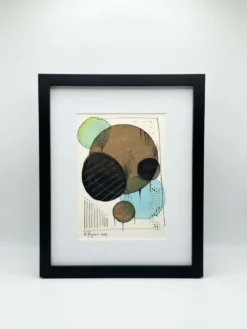 Dessin abstrait original encadré, technique mixte - Bertrand Mugabure