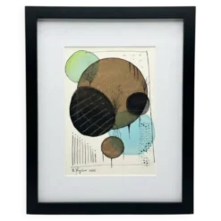 Dessin abstrait original encadré, technique mixte - Bertrand Mugabure