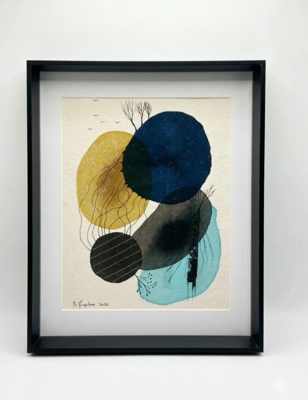Dessin abstrait original et contemporain, encadré – Bertrand Mugabure