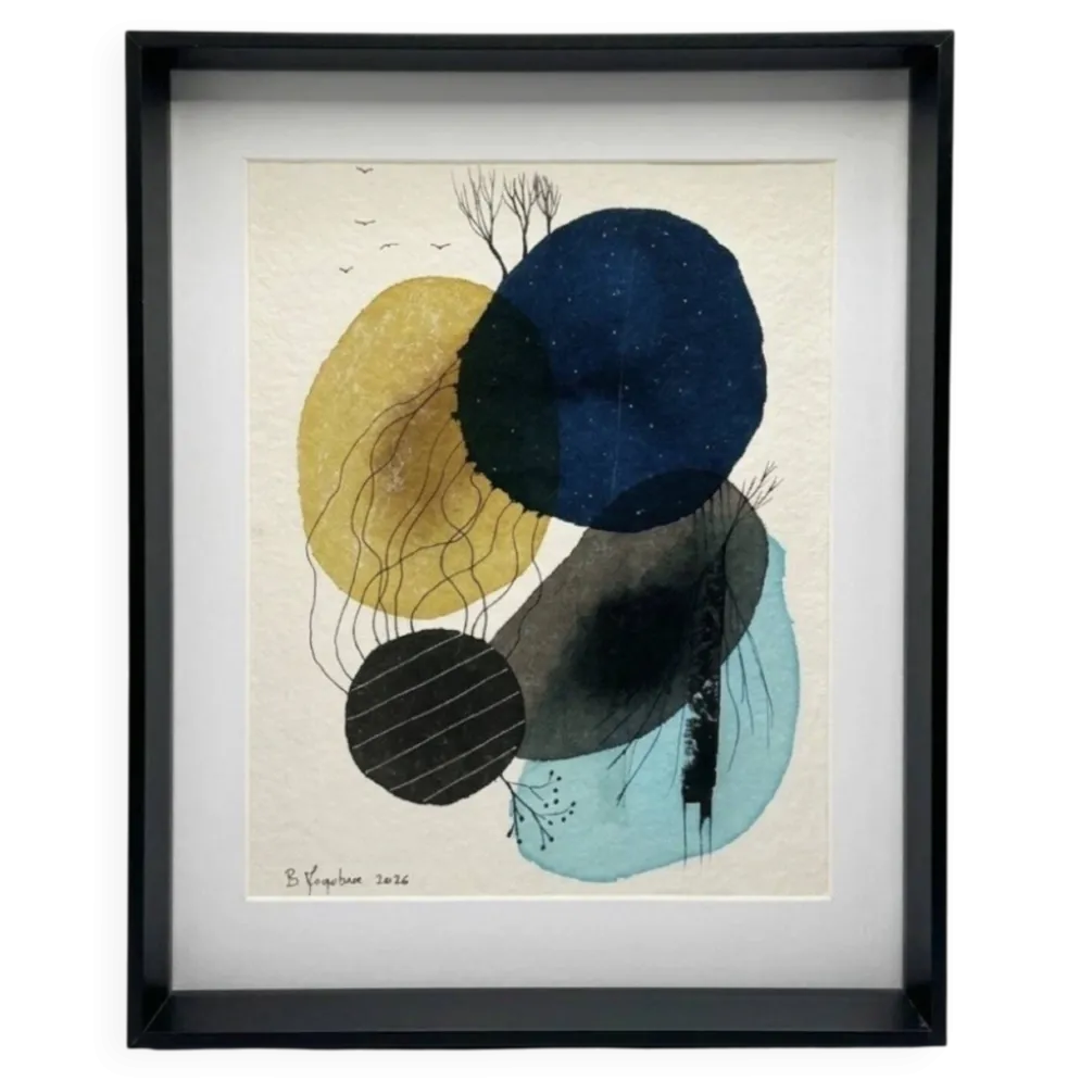 Dessin abstrait original et contemporain, encadré – Bertrand Mugabure