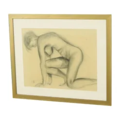Dessin au fusain Femme Nu Étude Art Encadré