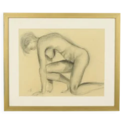 Dessin au fusain Femme Nu Étude Art Encadré