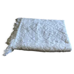 Dessus de lit en coton blanc , Ancien jeté de lit en crochet