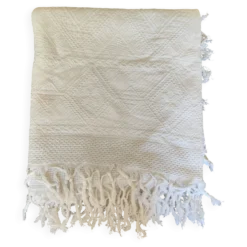 Dessus de lit en coton blanc , Ancien jeté de lit coton tissé