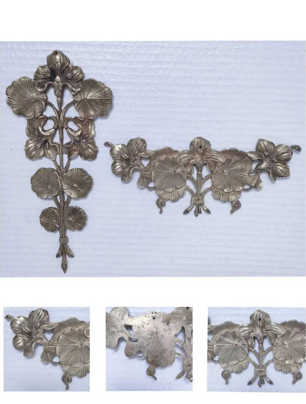 Deux ornements bronze mobilier décor floral début XXème