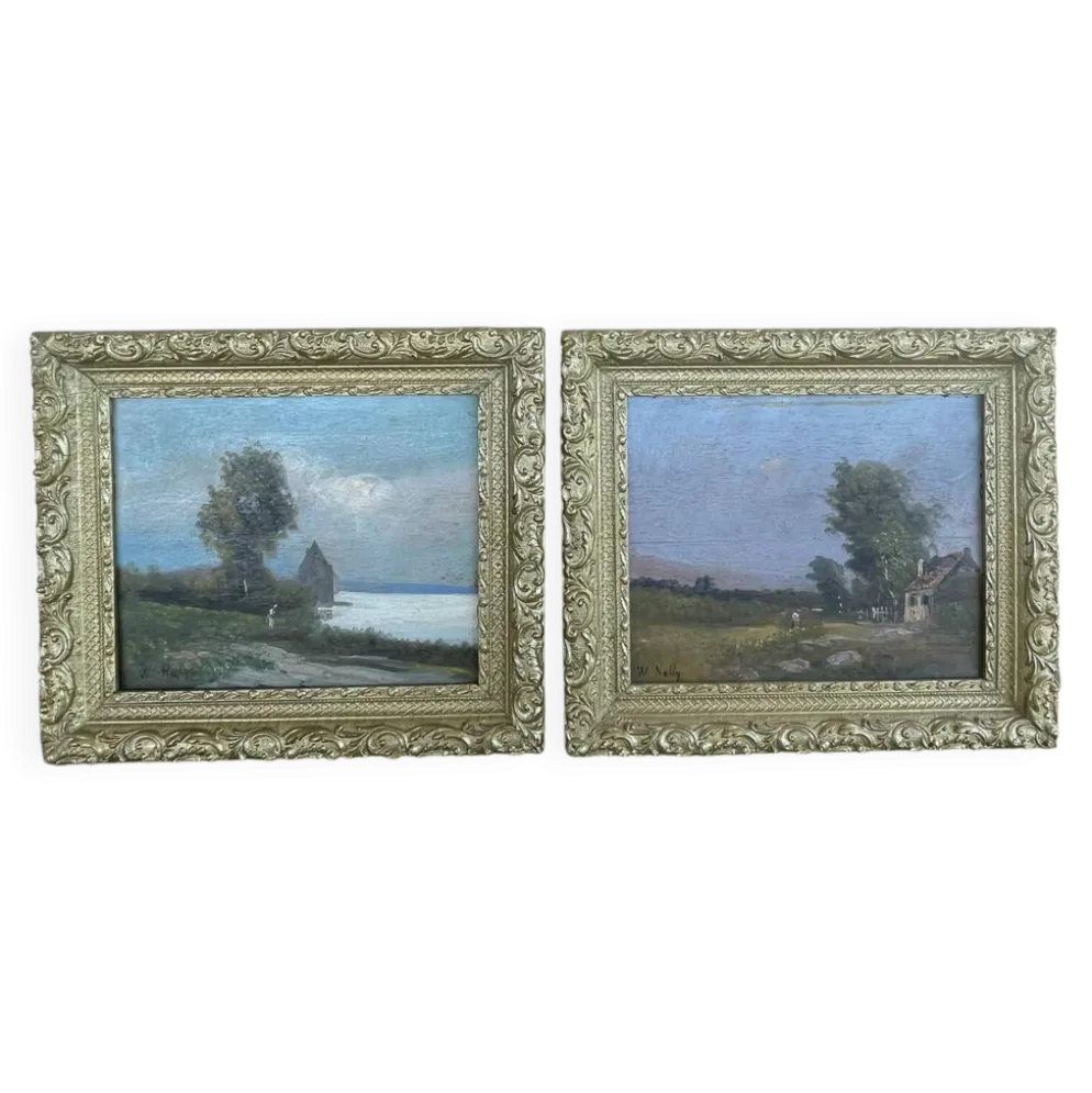 Deux Tableaux peinture sur bois W.Nelly
