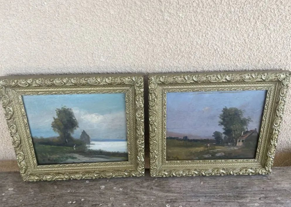 Deux Tableaux peinture sur bois W.Nelly