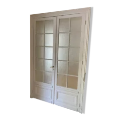 Double porte haussmannienne vitrée en bois avec verre cathédrale - 245 cm