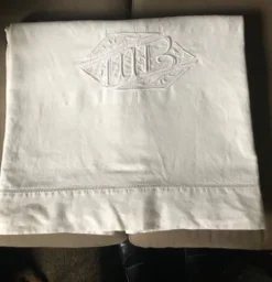 Drap ancien coton et lin monogramme M B