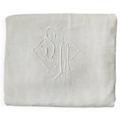 Drap ancien en coton et lin monogramme M B avec jour Venise